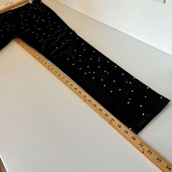 LF Carmar Women’s Bling Rhinestone Distressed Knee Black Skinny Denim Jeans 27 - Picture 5 of 6